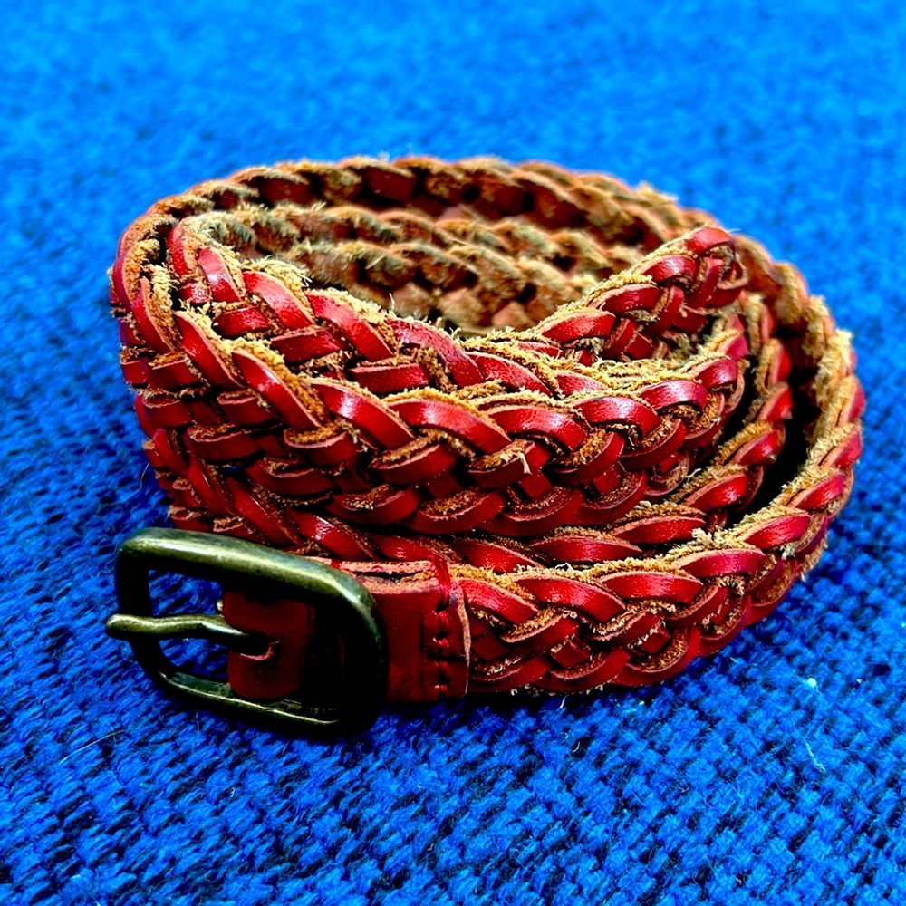 Red Braided Leather Boho Vintage Skinny Belt see photos for length and width